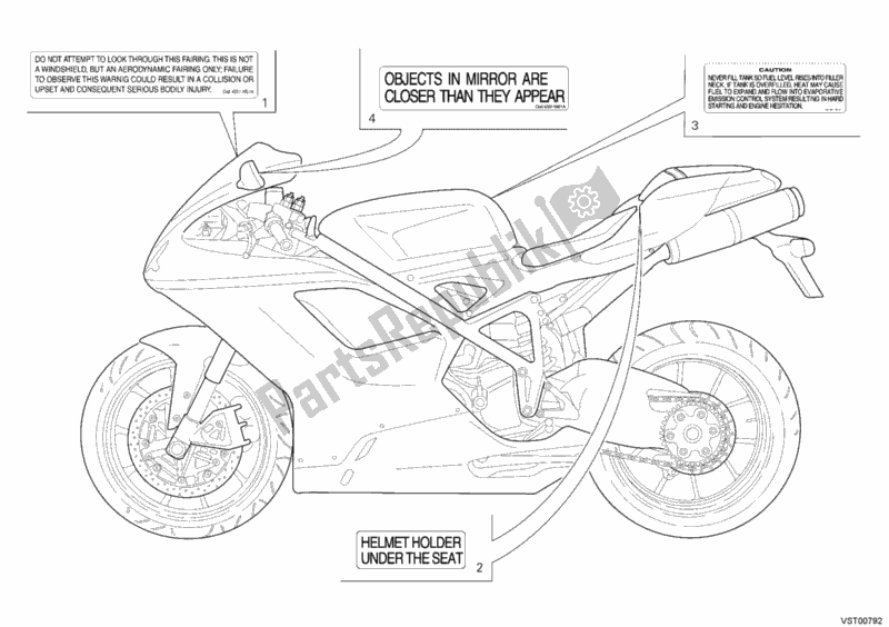 Toutes les pièces pour le étiquettes D'avertissement du Ducati Superbike 1198 S Corse USA 2010